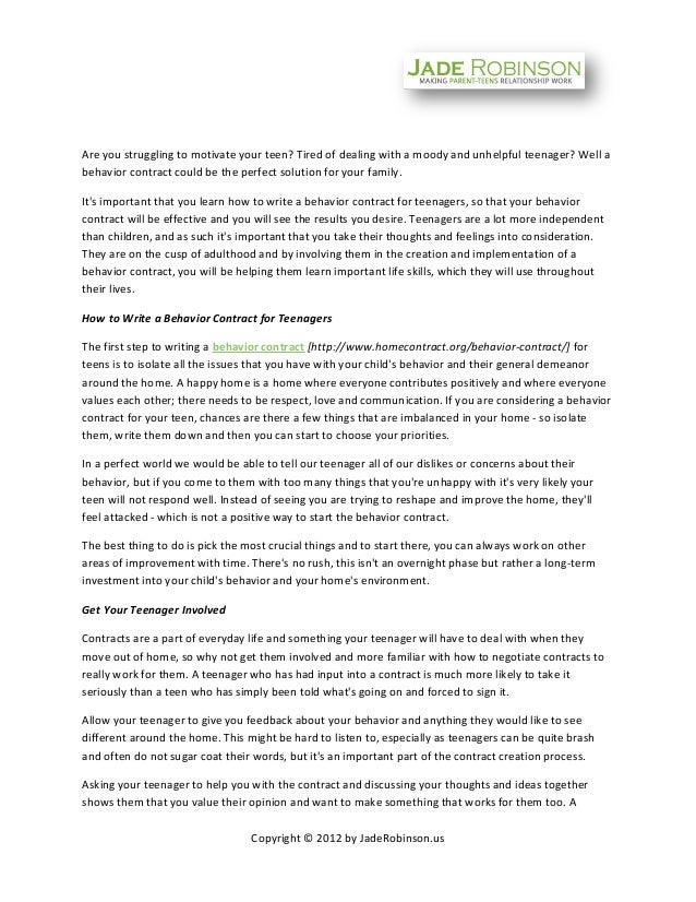 Student behavior contract pdf picture