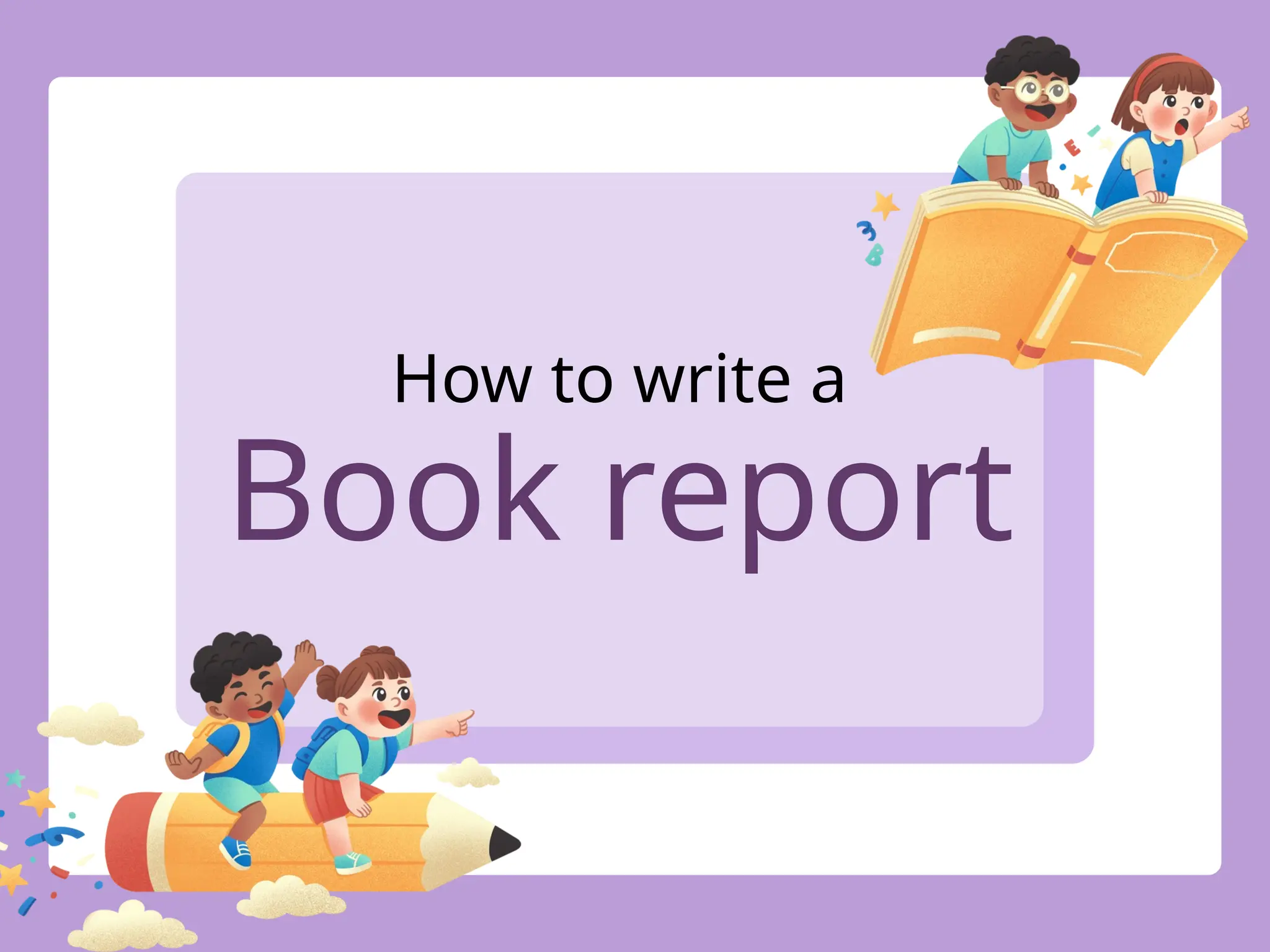 How to Write a Book Report Education Presentation in Purple Cute ...