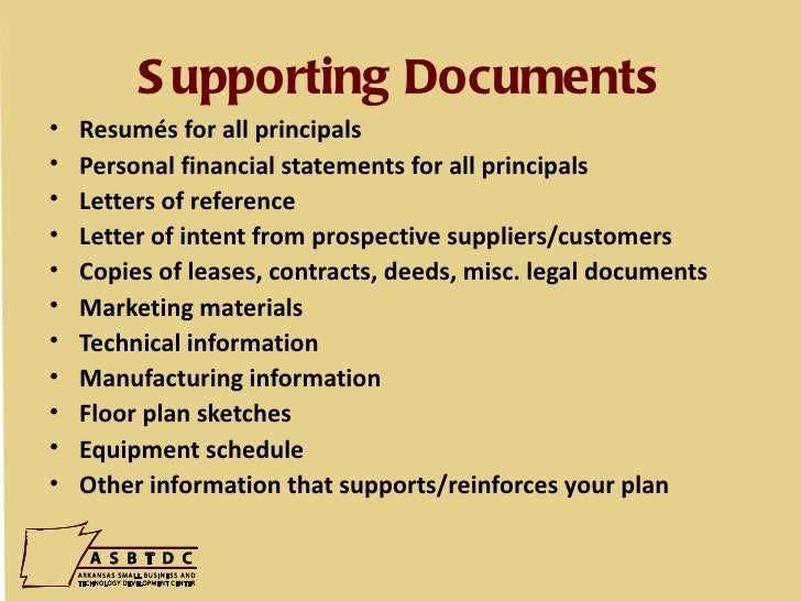 supporting documents of a business plan