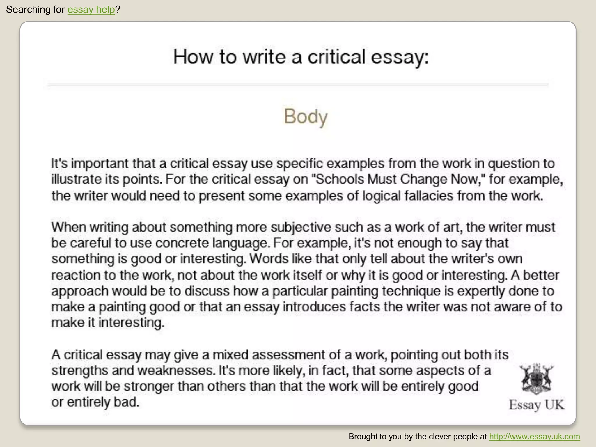 Searching for essay help?
Brought to you by the clever people at http://www.essay.uk.com