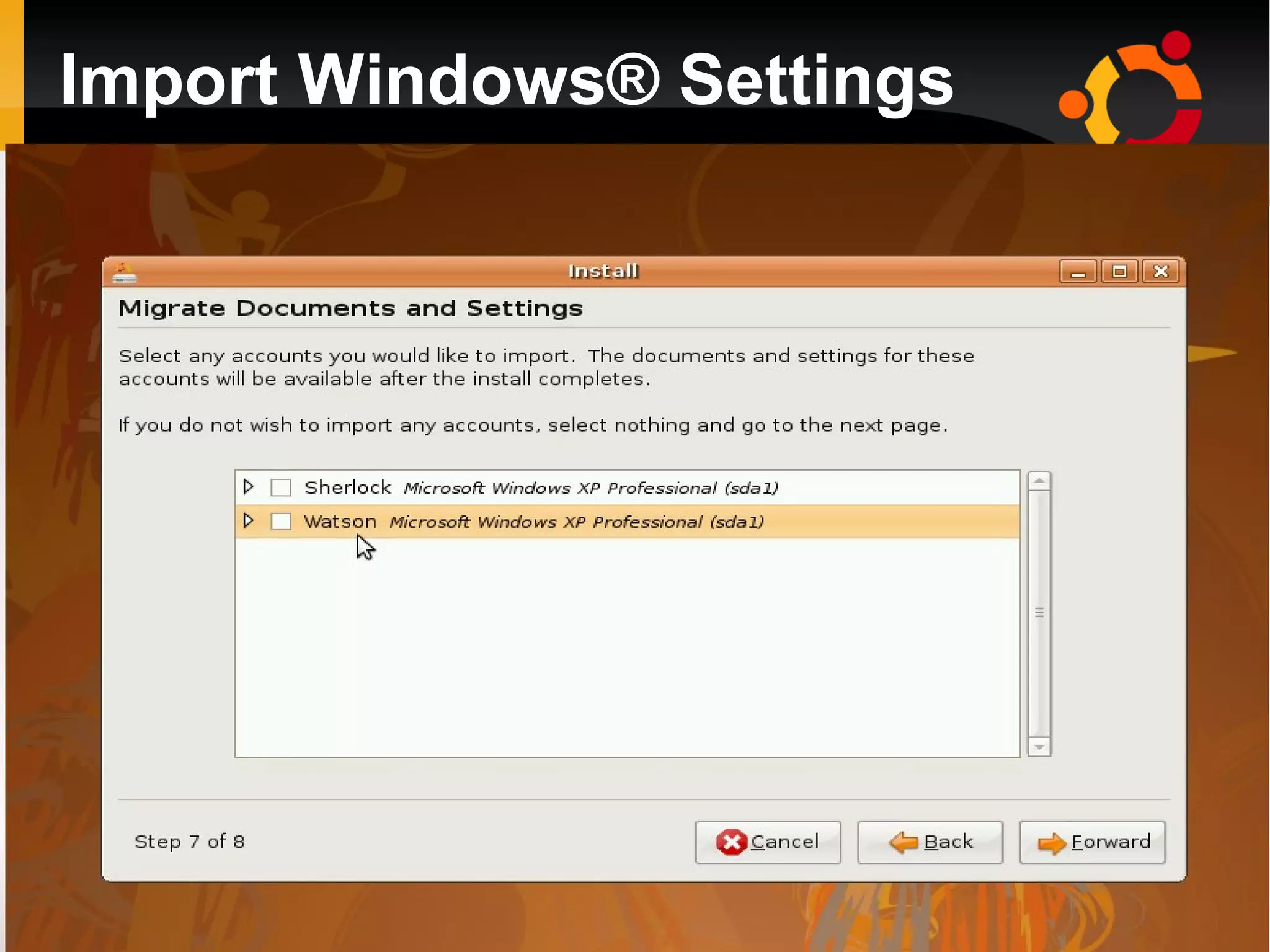 Import Windows® Settings
 