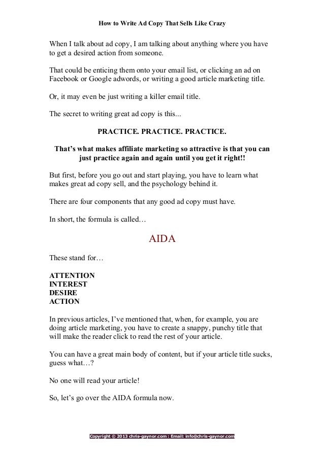write ad copy ad copy template