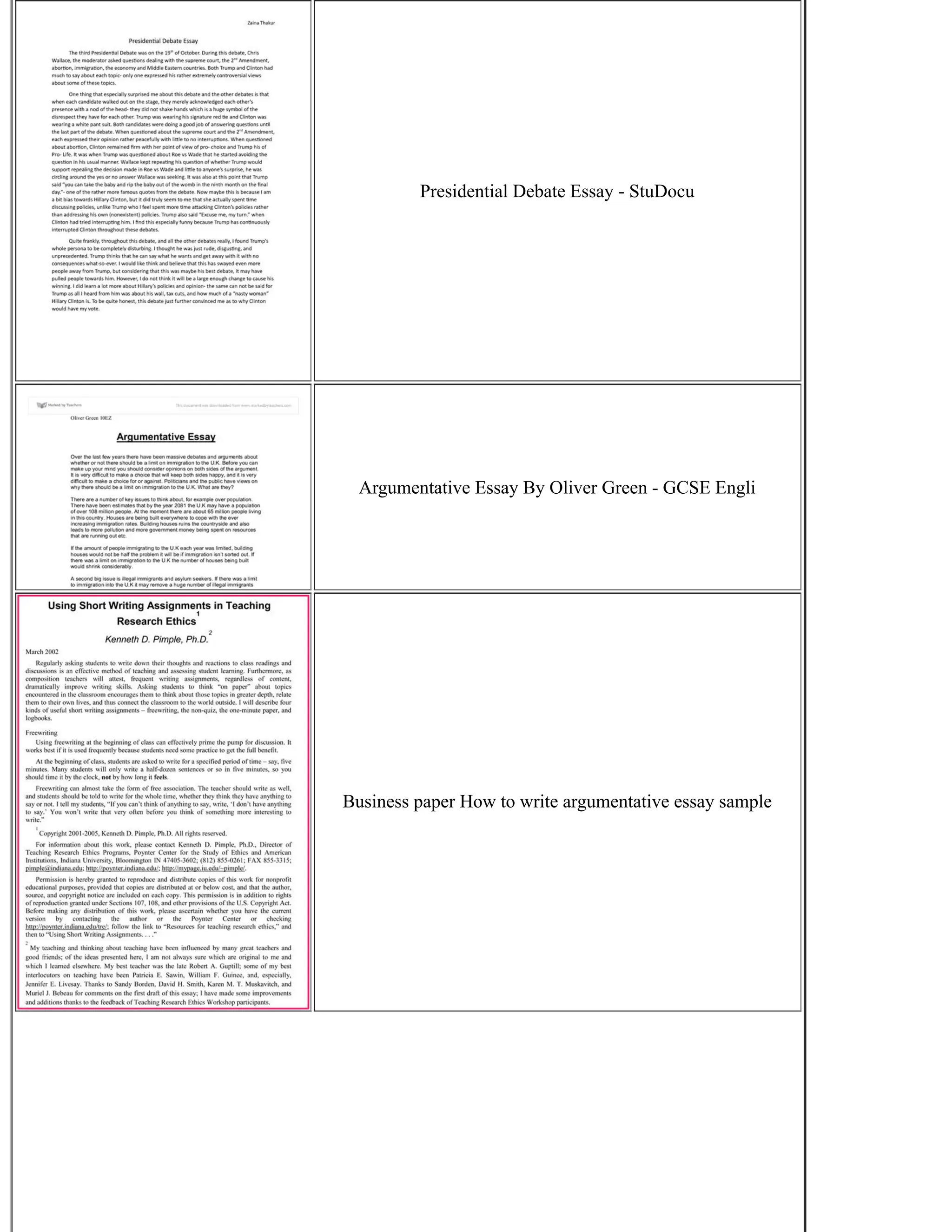 Presidential Debate Essay - StuDocu
Argumentative Essay By Oliver Green - GCSE Engli
Business paper How to write argumentative essay sample
 