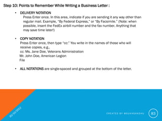Why put notice of
Dictation,
Enclosure or
Copies? Provide Information
what is included with the letter and who
wrote the l...