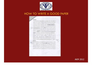 HOW TO WRITE A GOOD PAPER
