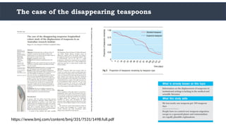 https://www.bmj.com/content/bmj/331/7531/1498.full.pdf
The case of the disappearing teaspoons
 