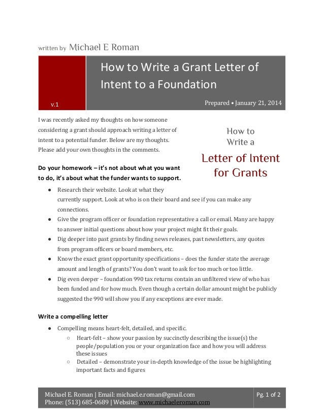 how to write a grant letter of intent to a foundation how to write a grant letter
