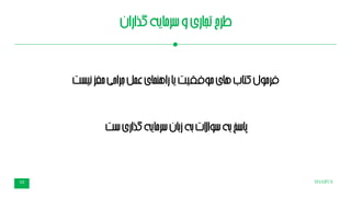 SHABTA10
‫گذاران‬‫سرمایه‬‫و‬‫تجاری‬‫طرح‬
‫ست‬‫گذاری‬‫سرمایه‬‫بان‬‫ز‬‫به‬‫سواالت‬‫به‬‫پاسخ‬
‫نیست‬‫مغز‬‫جراحی‬‫عمل‬‫راهنمای‬‫یا‬‫موفقیت‬‫های‬‫کتاب‬‫فرمول‬
 