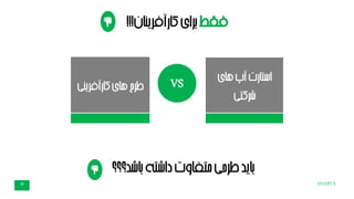 ‫فقط‬‫کارآفرینان‬‫برای‬!!!
SHABTA9
‫های‬‫آپ‬‫استارت‬
‫شرکتی‬
‫کارآفرینی‬‫های‬‫طرح‬ VS
‫باشد؟؟؟‬‫داشته‬‫متفاوت‬‫طرحی‬‫باید‬
 