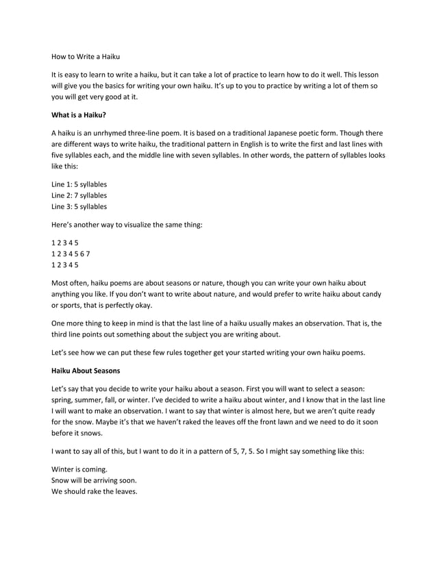 How to write a haiku | PDF