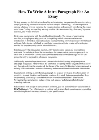 How To Write A Intro Paragraph For An Essay | PDF