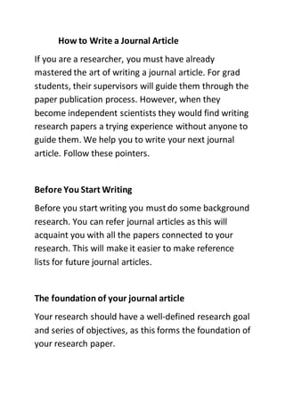 How to Write a Journal Article | PDF