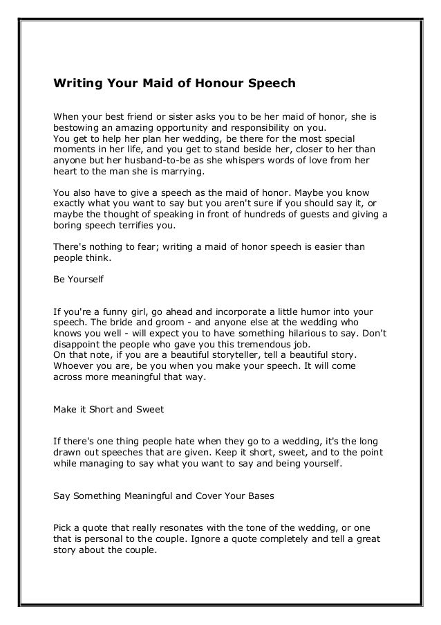 How to Write a Maid of Honour Speech