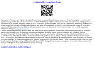 Metacognitive Paper Example How To Write A Metacognitive Reflection | PDF