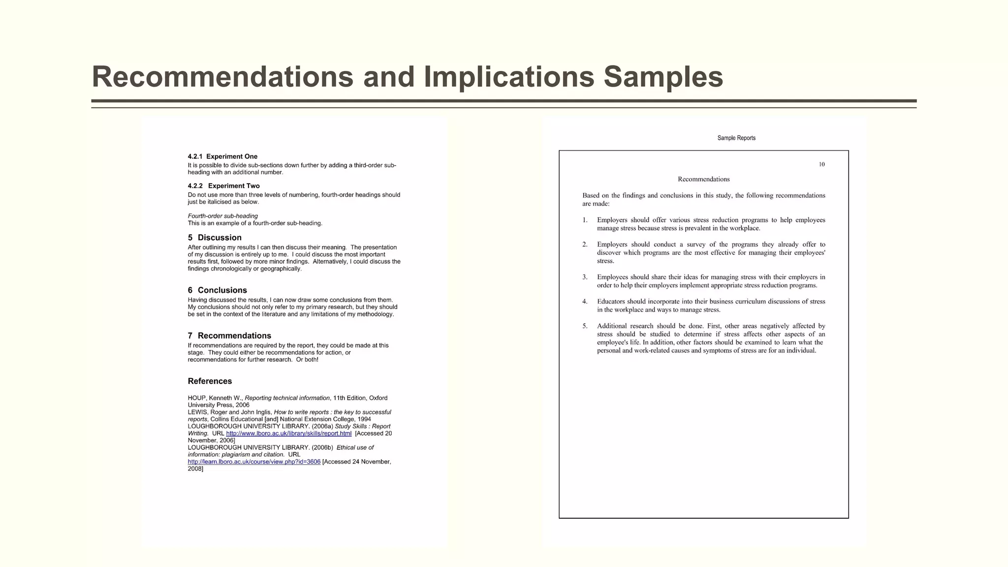 Recommendations and Implications Samples
 