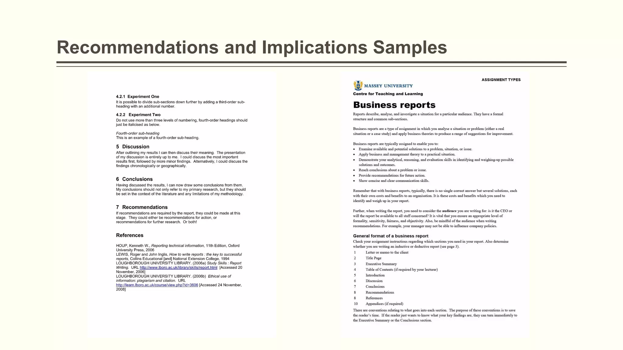 Recommendations and Implications Samples
 