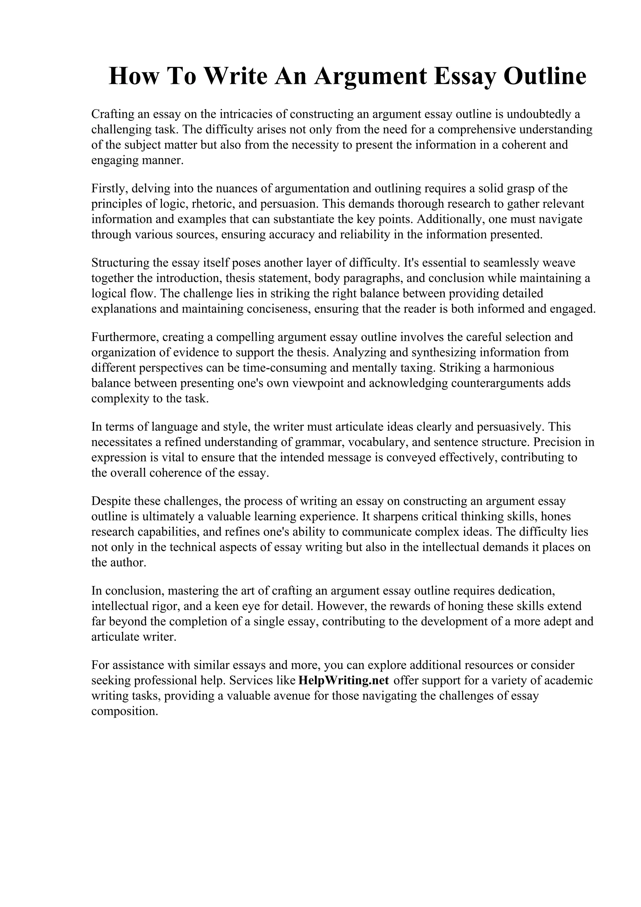 How To Write An Argument Essay Outline. 10 Argumentative Essay Outline ...