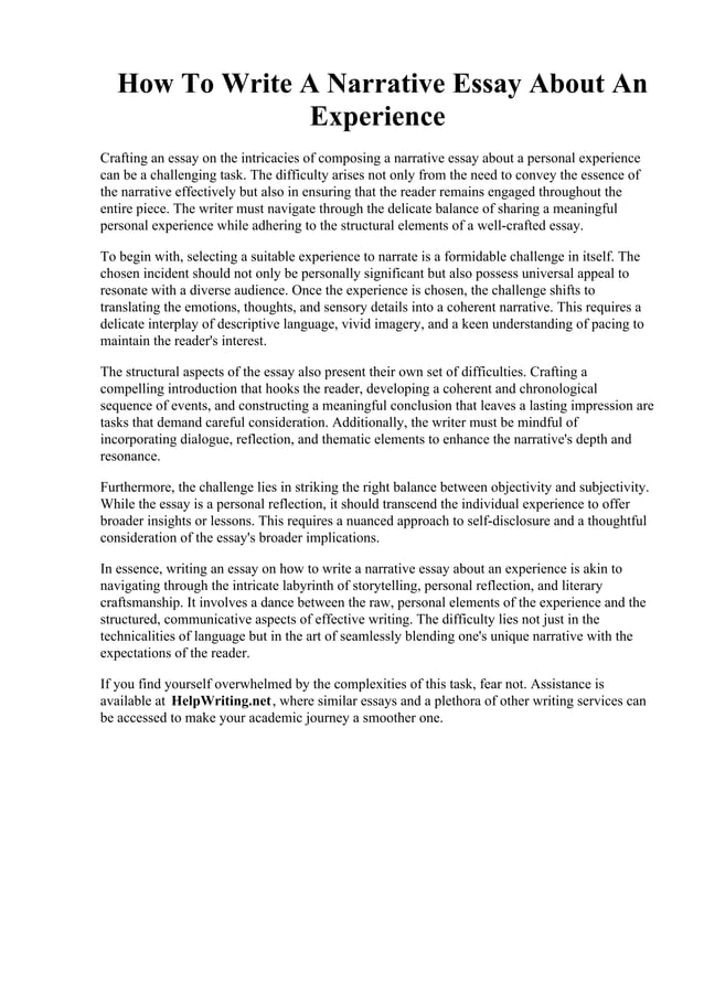 How To Write A Narrative Essay About An Experience | PDF