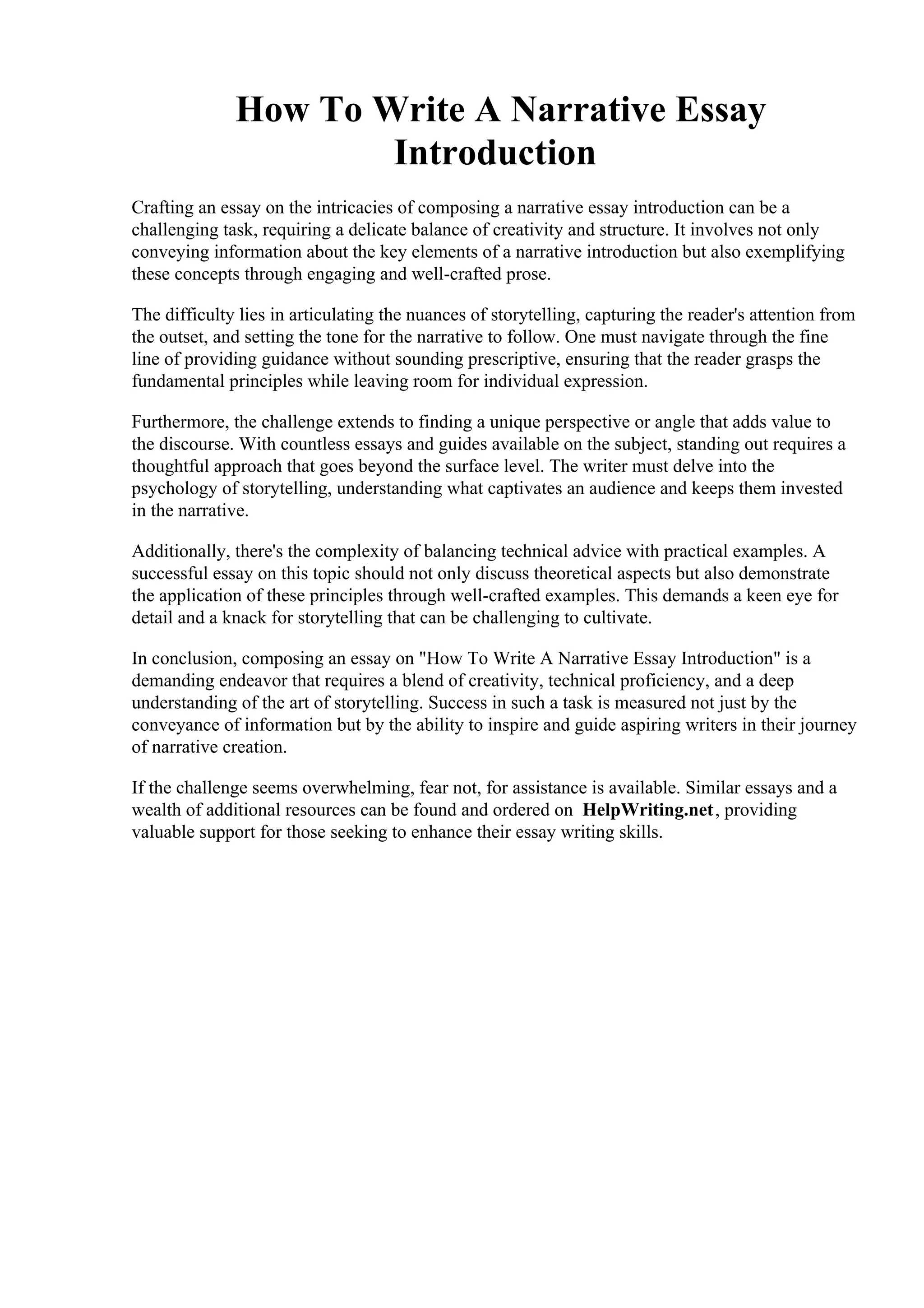 How To Write A Narrative Essay Introduction | PDF