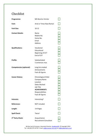 Cv Checklist.pdf How To Write An Effective CV | PDF