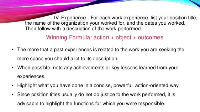 writing about your work experience