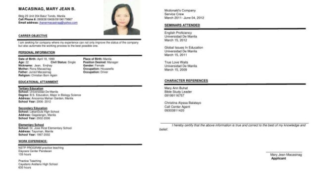 resume and application