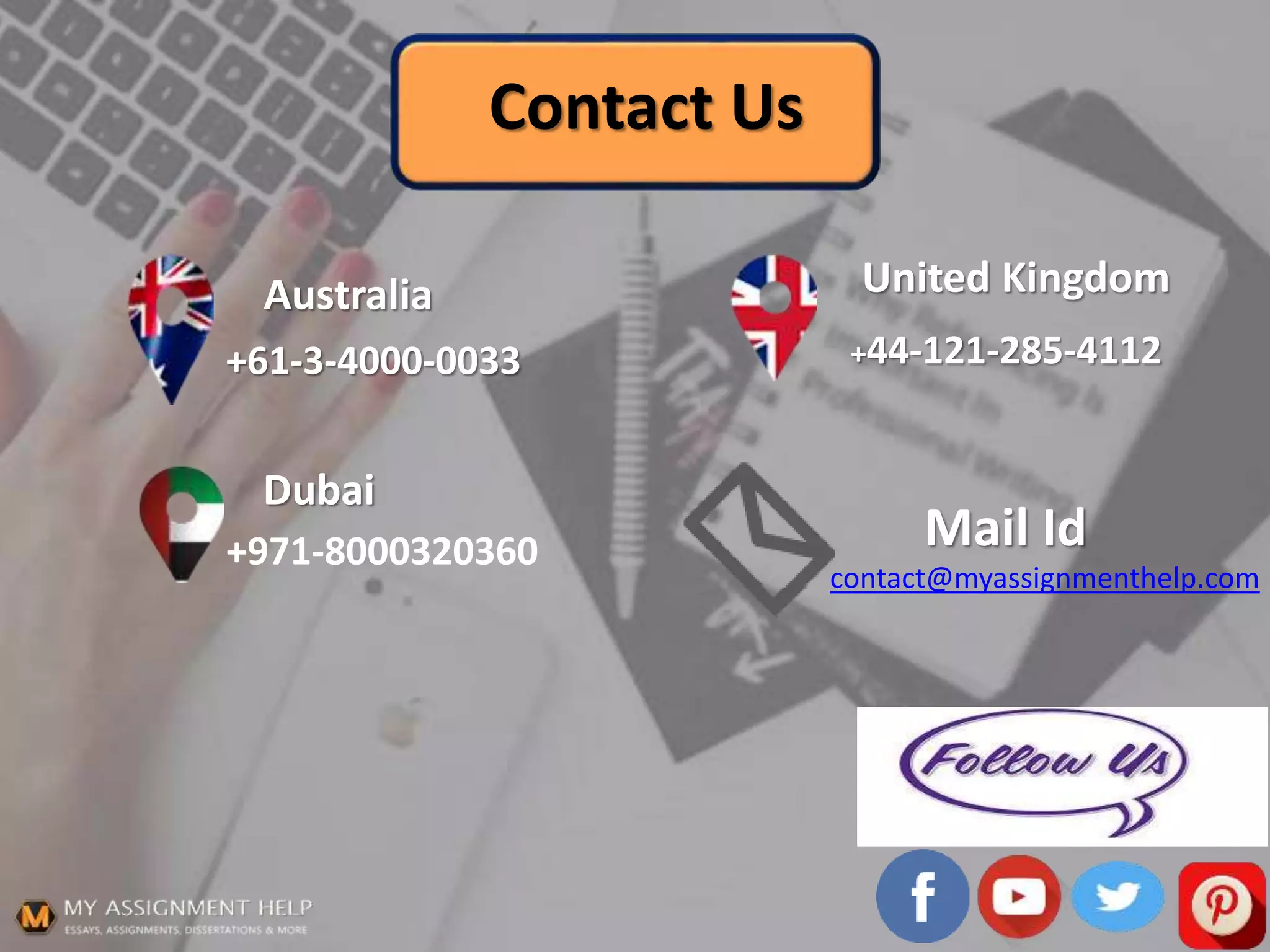 Australia
+61-3-4000-0033
Dubai
+971-8000320360
United Kingdom
+44-121-285-4112
Mail Id
contact@myassignmenthelp.com
Contact Us
 