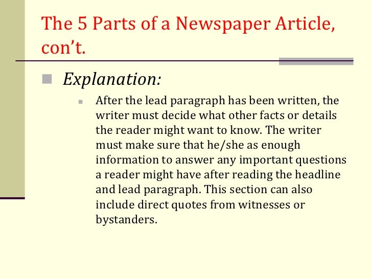 What are the different parts of a newspaper article?