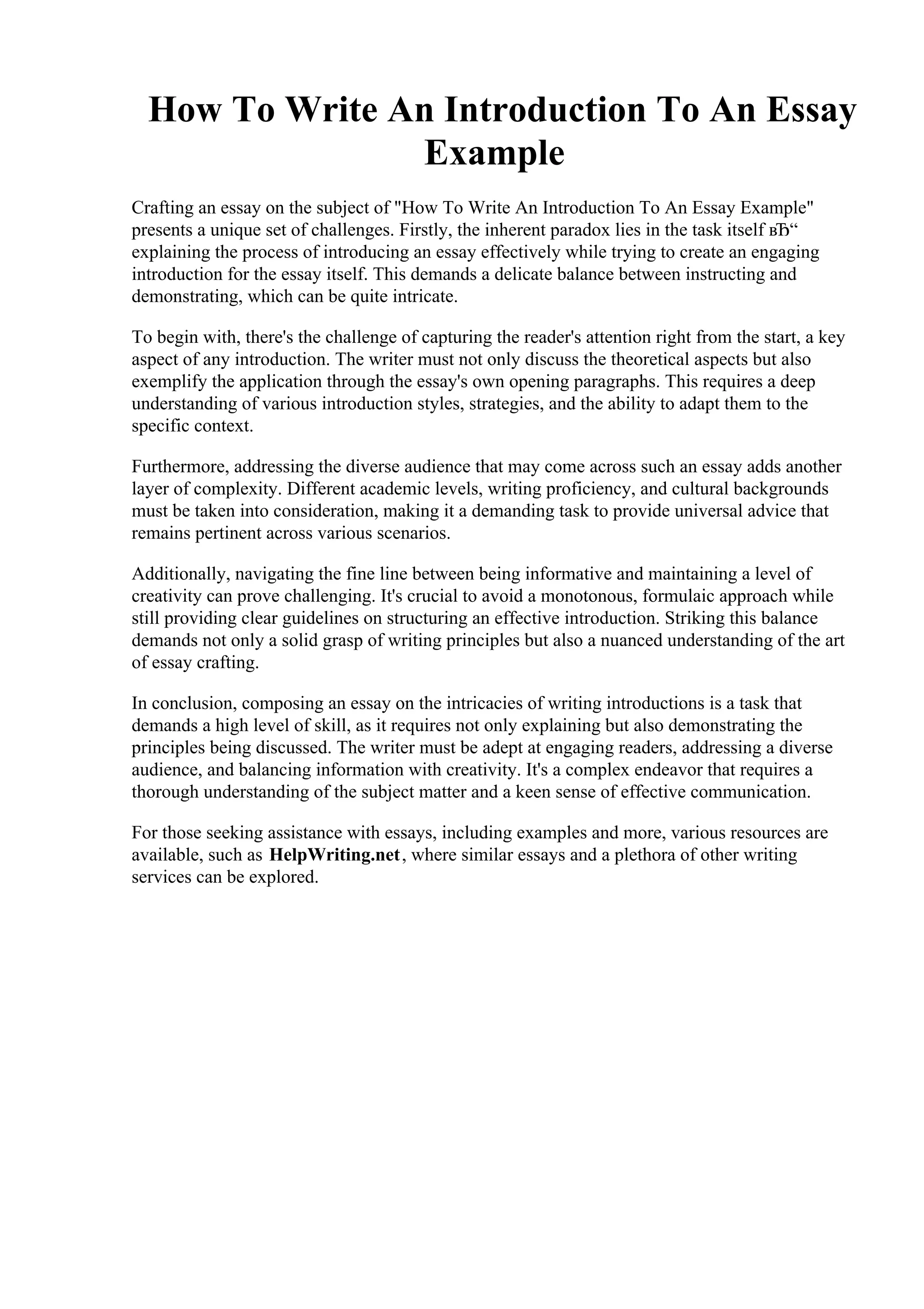 How To Write An Introduction To An Essay Example | PDF