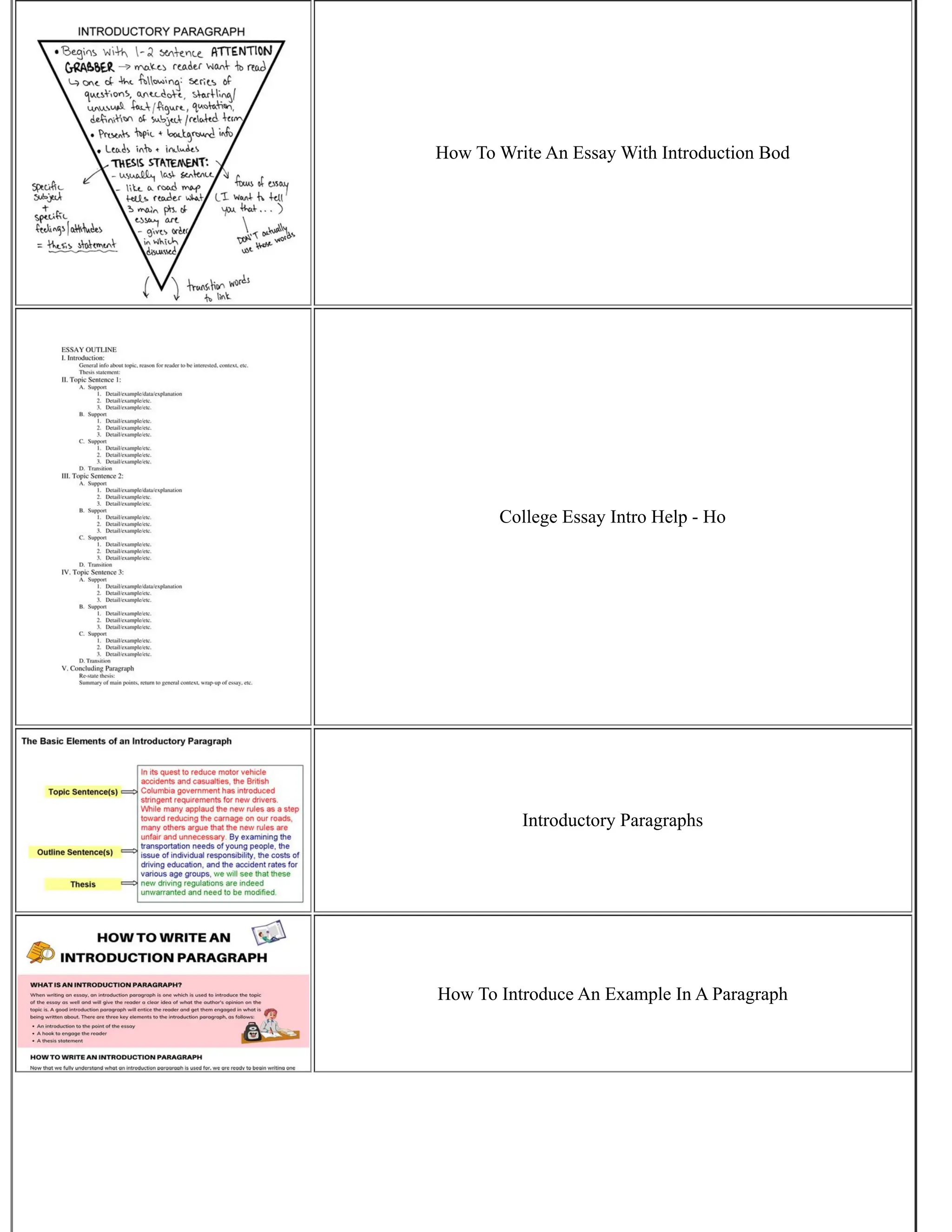 How To Write An Essay With Introduction Bod
College Essay Intro Help - Ho
Introductory Paragraphs
How To Introduce An Example In A Paragraph
 