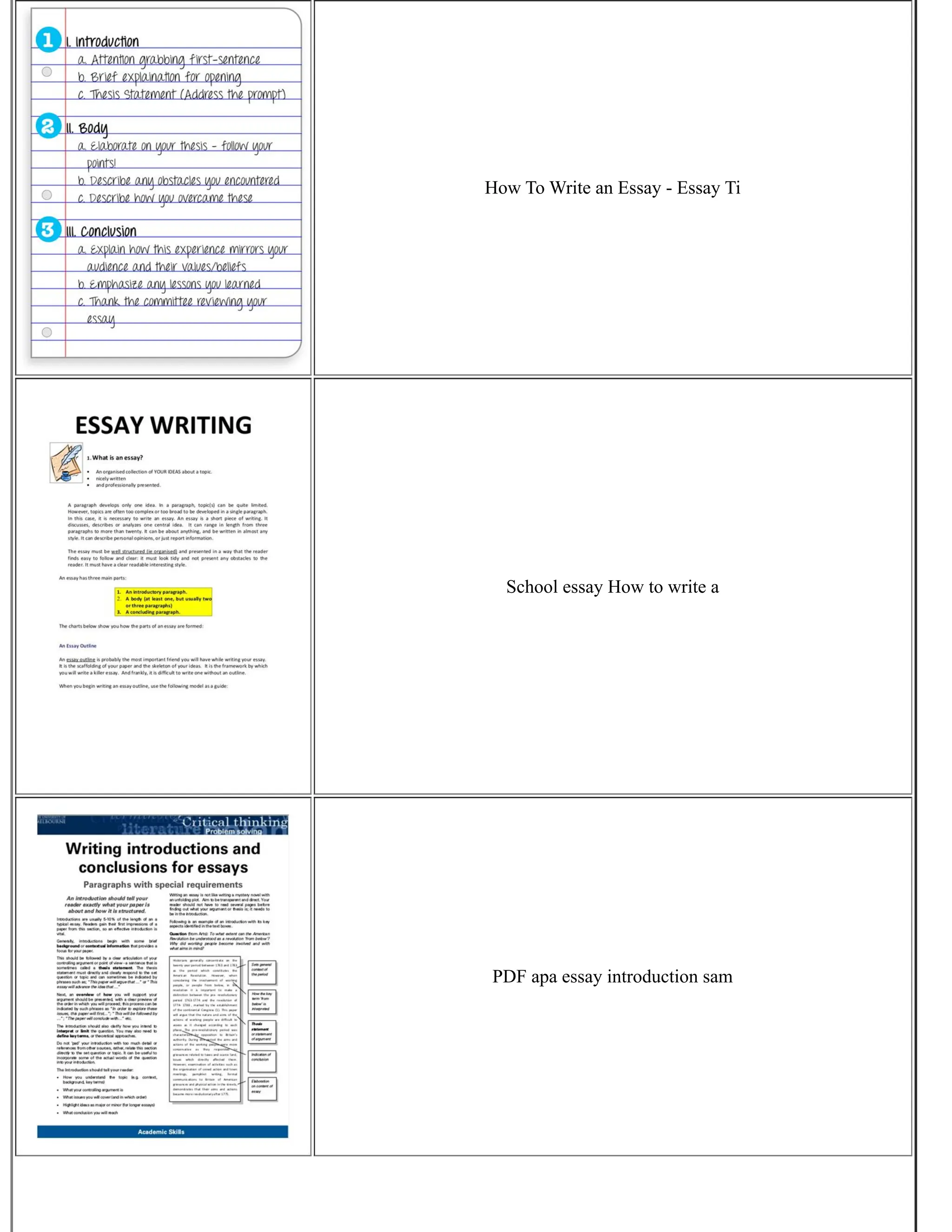 How To Write an Essay - Essay Ti
School essay How to write a
PDF apa essay introduction sam
 