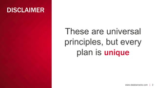 www.databarracks.com | 2www.databarracks.com | 2
DISCLAIMER
These are universal
principles, but every
plan is unique
 