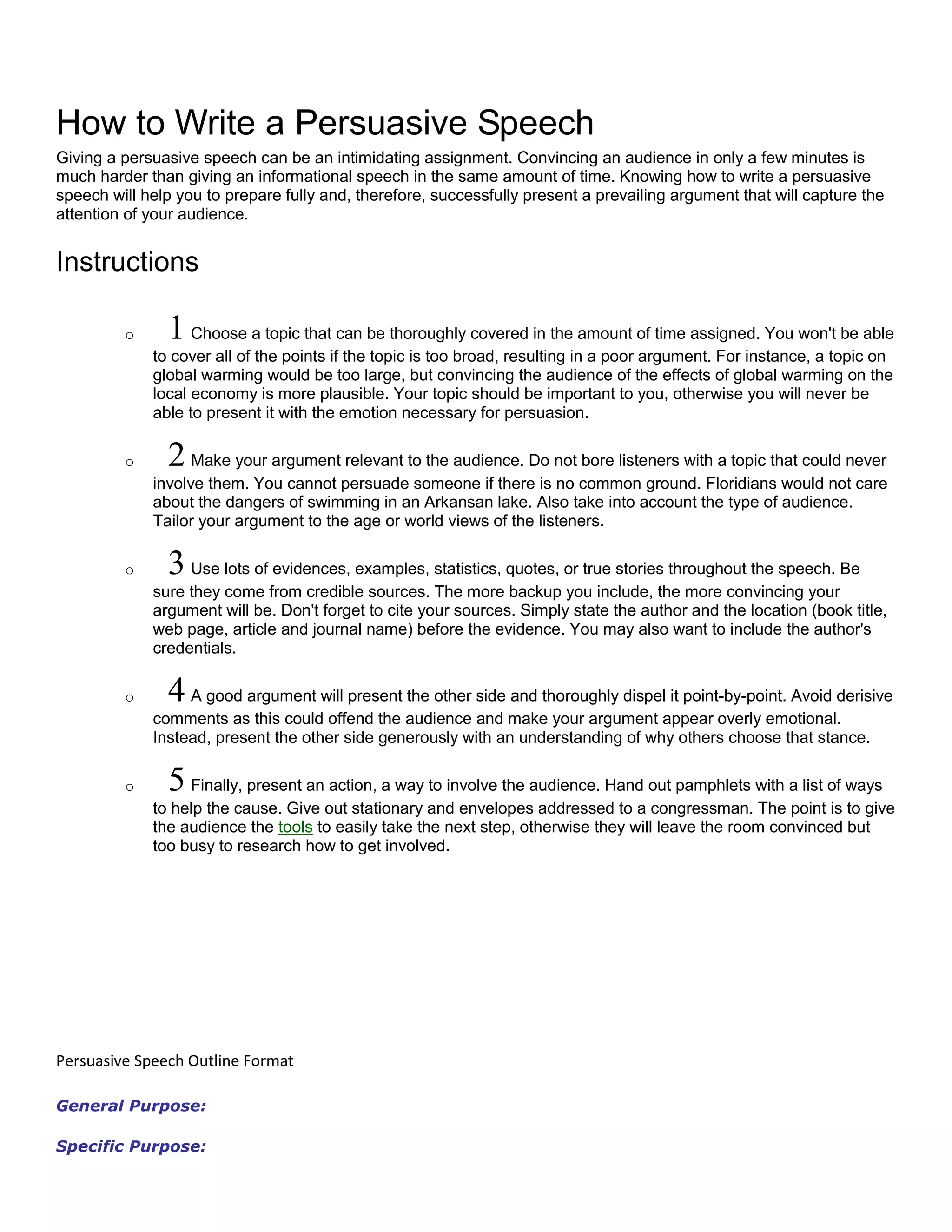 How to write an outline for a persuasive speech | PDF
