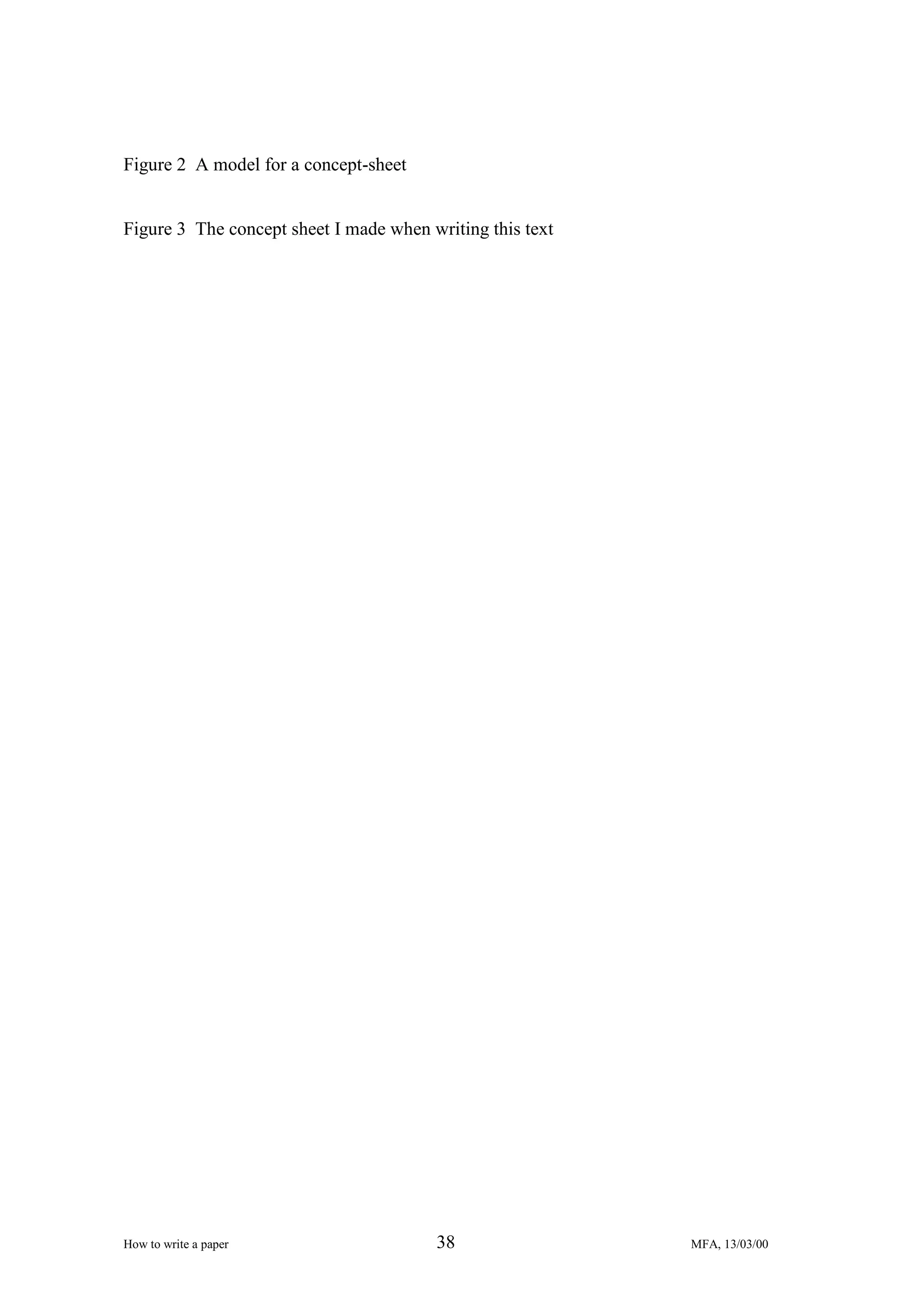 Figure 2 A model for a concept-sheet

Figure 3 The concept sheet I made when writing this text

How to write a paper

38

MFA, 13/03/00

 
