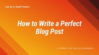 Say No to Small Pennies
How to Write a Perfect
Blog Post
12 EXPERT TIPS FOR ALL BEGINNERS
 