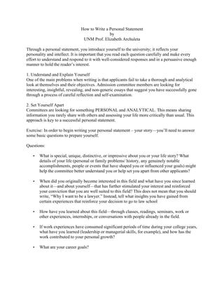 Personal Statement Question One Example How to write a personal statement 1 | PDF