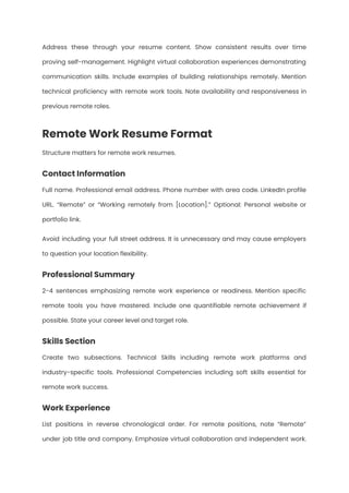 Resume Examples Work Address How to Write a Remote Work Resume in 2025: Get Hired From Home | PDF