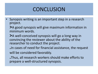 Synopsis Reference How to write a research synopsis | PPTX