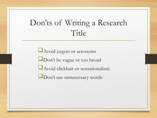How to write research title in Quatntitative Research | PPTX