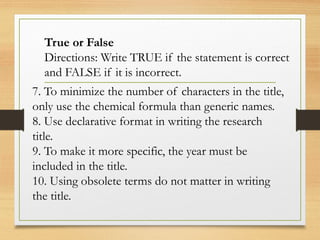 Declarative Title Examples How to write research title in Quatntitative Research | PPTX