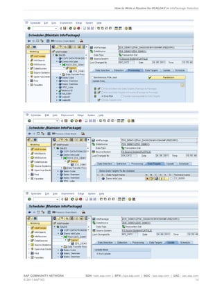 How to Write a Routine for 0CALDAY in InfoPackage Selection
SAP COMMUNITY NETWORK SDN - sdn.sap.com | BPX - bpx.sap.com | BOC - boc.sap.com | UAC - uac.sap.com
© 2011 SAP AG 14
 