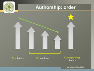 LOGO Authorship: order
www.uokufa.edu.iq
First Author Co - Authors Corresponding
Author
 