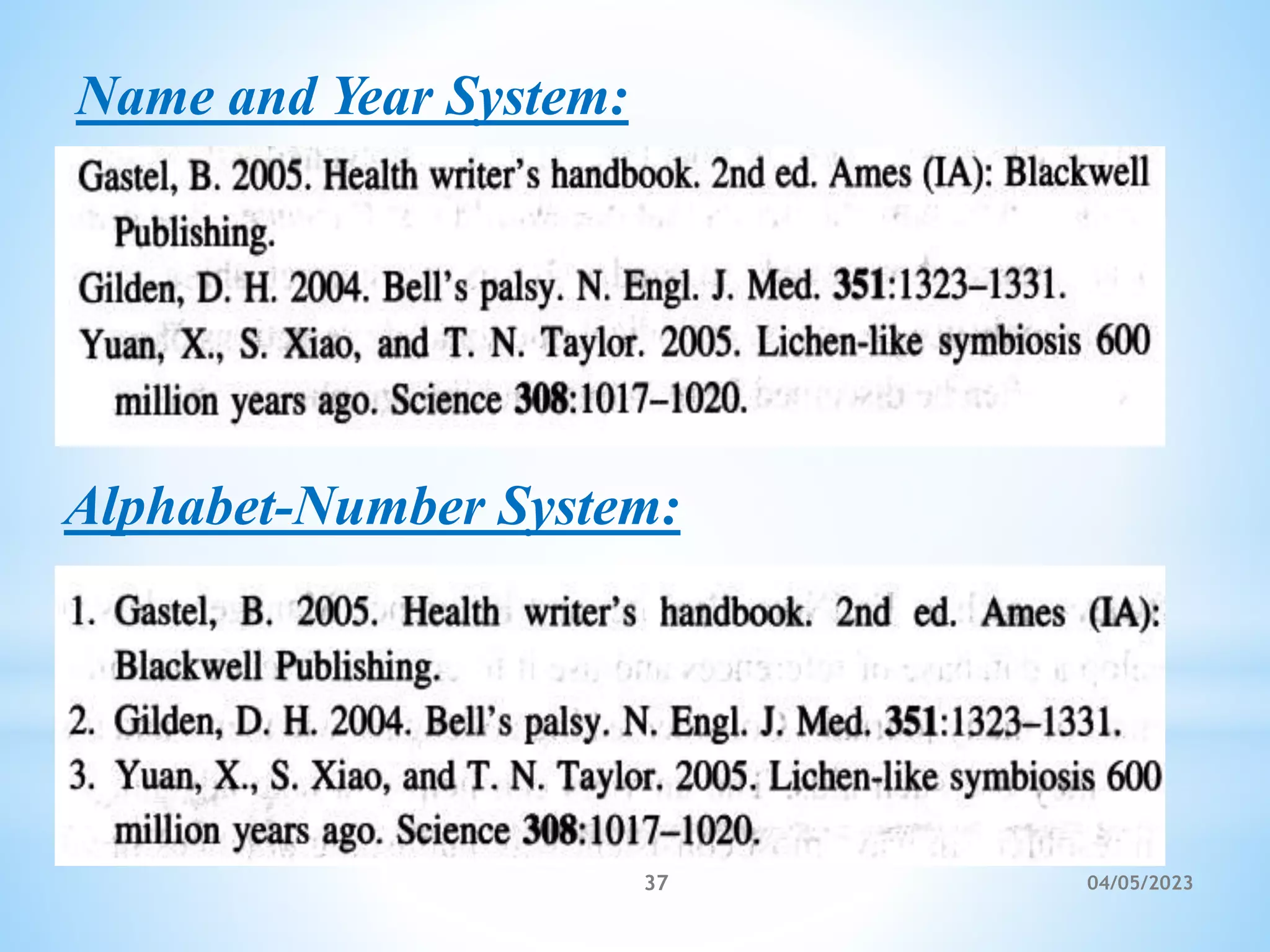 Name and Year System:
Alphabet-Number System:
37 04/05/2023
 
