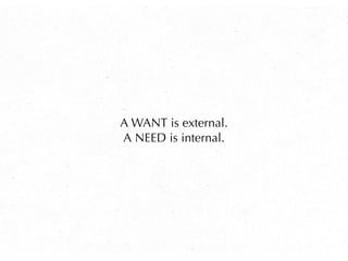 A WANT is external.
A NEED is internal.
 