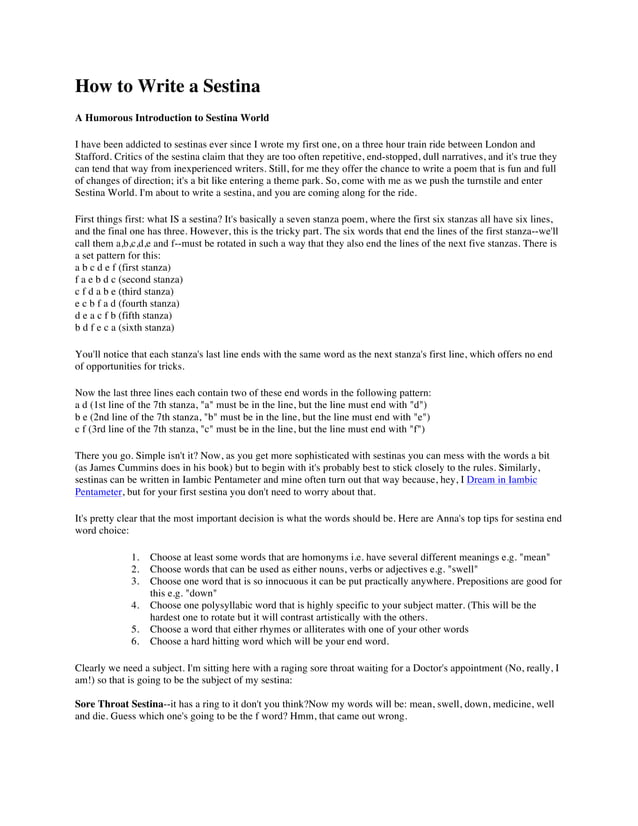 How to write a sestina | PDF | Ear, Nose and Throat Conditions ...