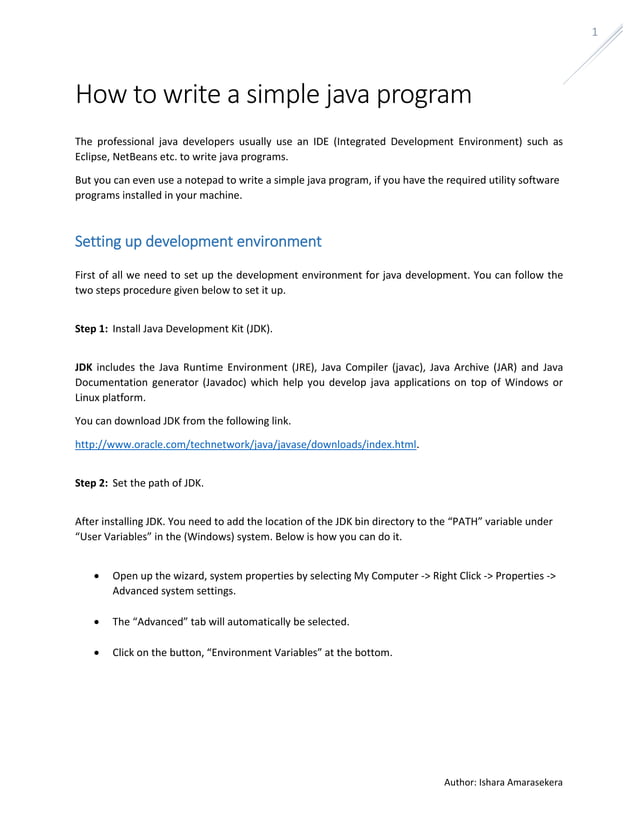 How to write a simple java program in 10 steps | PDF