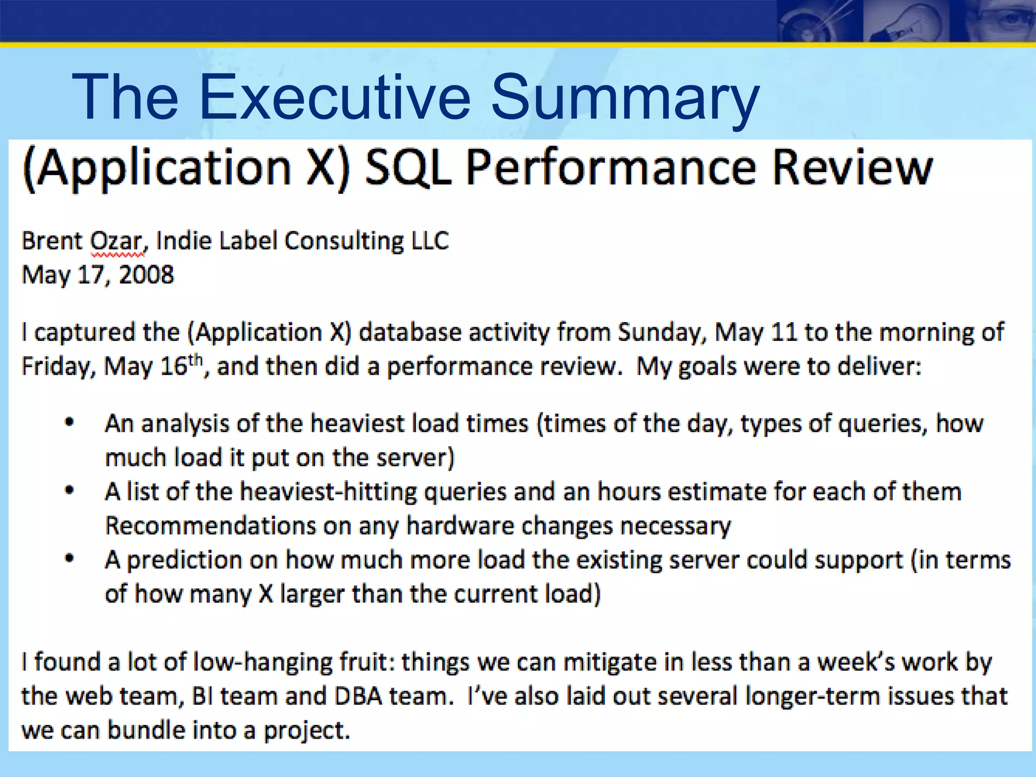 How To Write A SQL Server Performance Review