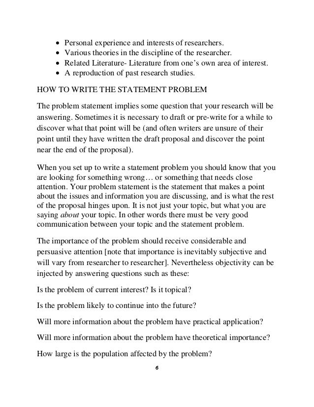 essay about statement of the problem