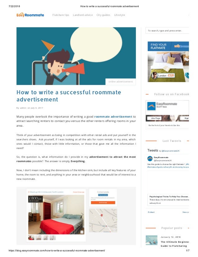 How to write a successful roommate advertisement