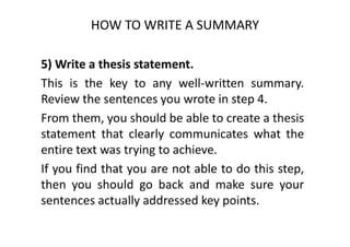 HOW TO WRITE A SUMMARY | PDF